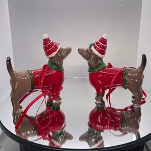 🎄Blue Sky handcrafted handpainted Dachshund and Ornament set.